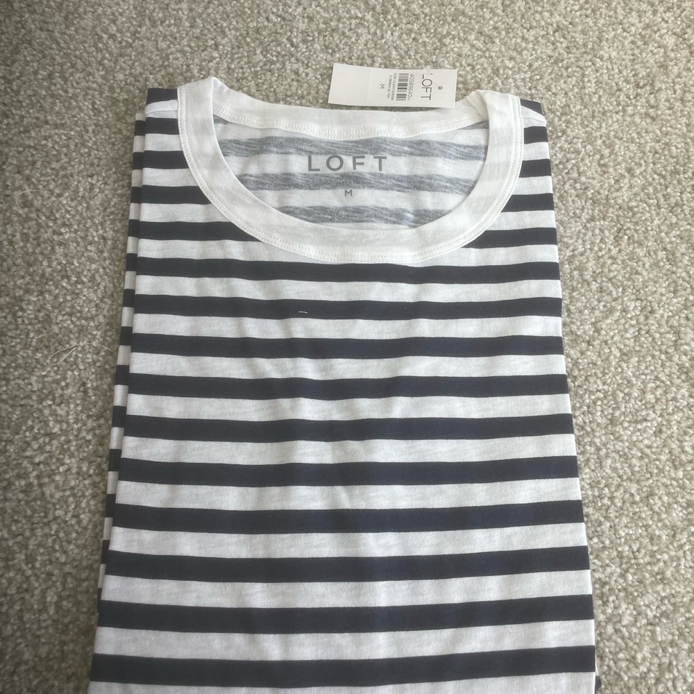 LOFT Navy and White Striped Tee